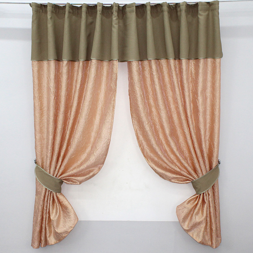 Кухонні штори VR-Textil № 073к з ламбрекеном і підхватами персиковий з світло-кавовим 285х170 см (52-0171) Київ - фото 1