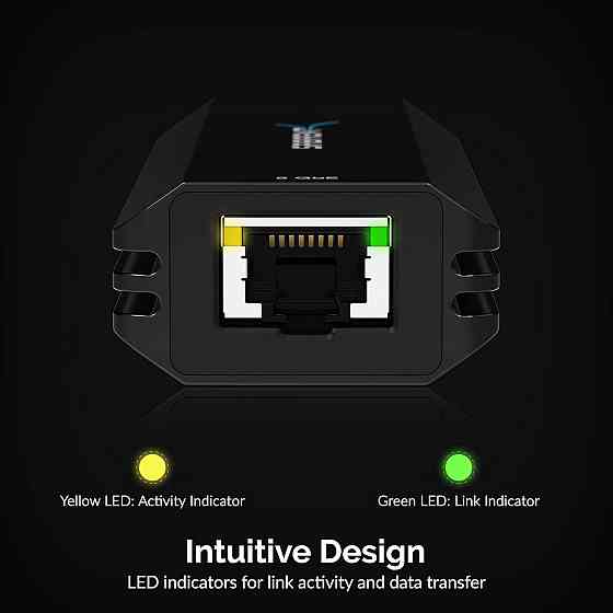 Адаптер мережевий Sabrent USB Ethernet 5 Gbps для інтернету, інтернет-адаптер на RJ45 гігабітний, USB-C/USB-A чорний Київ