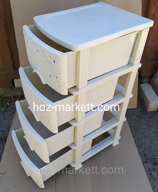 Комод пластиковый кремовый на 4 ящика ажурный производство Украина Харьков - изображение 3