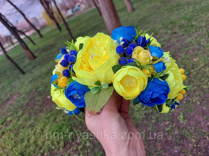 Ободок обруч з квітами "Піони великий жовто-синій" Кривий Ріг - фото 9