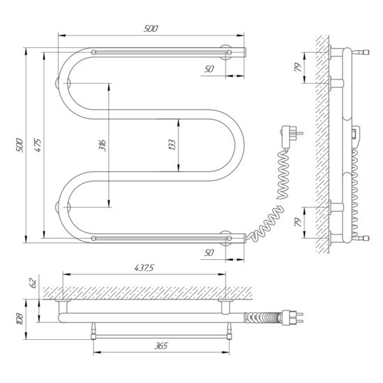 Електричний полотенцесушитель Laris Зебра ЗМІЙОВИК 25 500Х500 з полицями (білий) Київ - фото 4