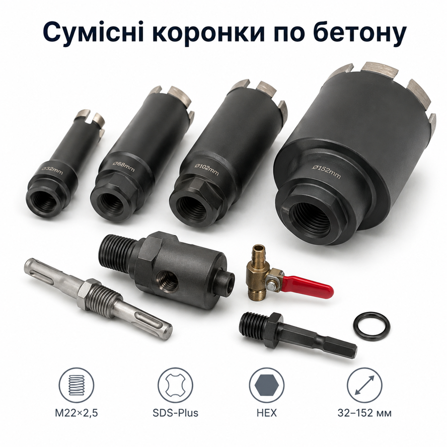 Адаптер подачи воды M22×2,5 для алмазных коронок по бетону, водяной вертлюг SDS-Plus/HEX для мокрого сверления (423372458) Киев - изображение 14