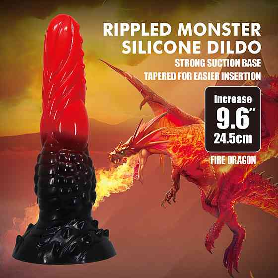 Фаллоимитатор силиконовый Power Monsters Fire Dragon на присоске, черно-красный, 5.5 см х 24.5 см Sex Aura Киев