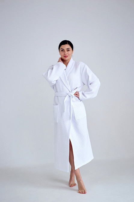 Женский вафельный халат Ideal Textile длинный белый L Черновцы - изображение 5