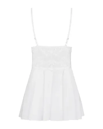 Сатиновий пеньюар з мереживом Obsessive 810-BAB-2 babydoll & thong L/XL, білий, пеньюар, танга Львов