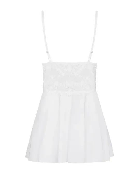 Сатиновий пеньюар з мереживом Obsessive 810-BAB-2 babydoll & thong L/XL, білий, пеньюар, танга Львов - изображение 6