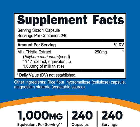 Екстракт плямистої розторопші Nutricost Milk Thistle 1,000 mg 240 Capsules Луцьк