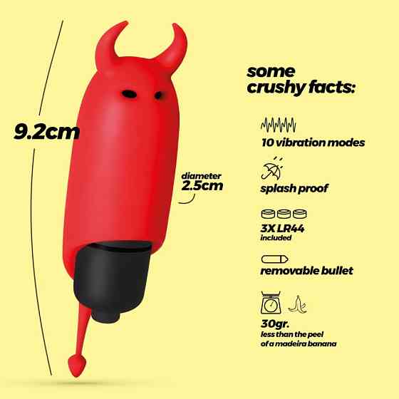 Мини-вибратор вибропуля с насадкой Crushios O-Pet Devil красного цвета, 9.2 х 2.5 см Sex Aura Киев