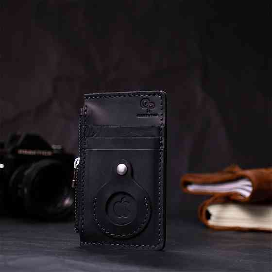 Вертикальний картхолдер з утримувачем для Apple AirTag з натуральної шкіри Чорний (GRANDE PELLE) Київ