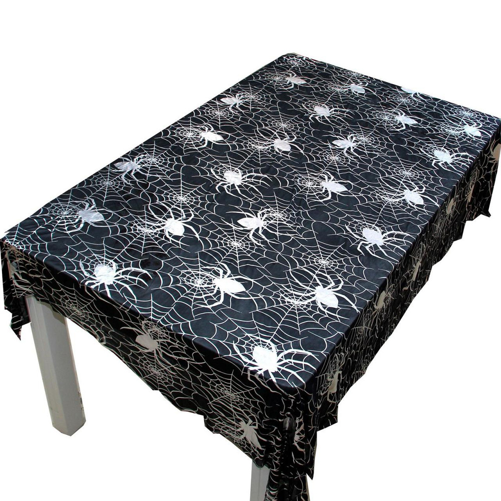 Прикраси на хелловін скатертина Павутина з павуками 140 на 180 см чорно-сріблястий Київ - фото 1