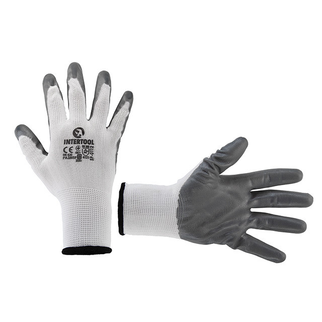 Рукавичка трикотажна з сірим нітриловим покриттям долоні, синтетична, червона,10