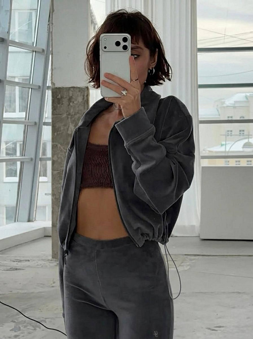 Женский стильный повседневный велюровый костюм Графит, 46/48 Одесса - изображение 3