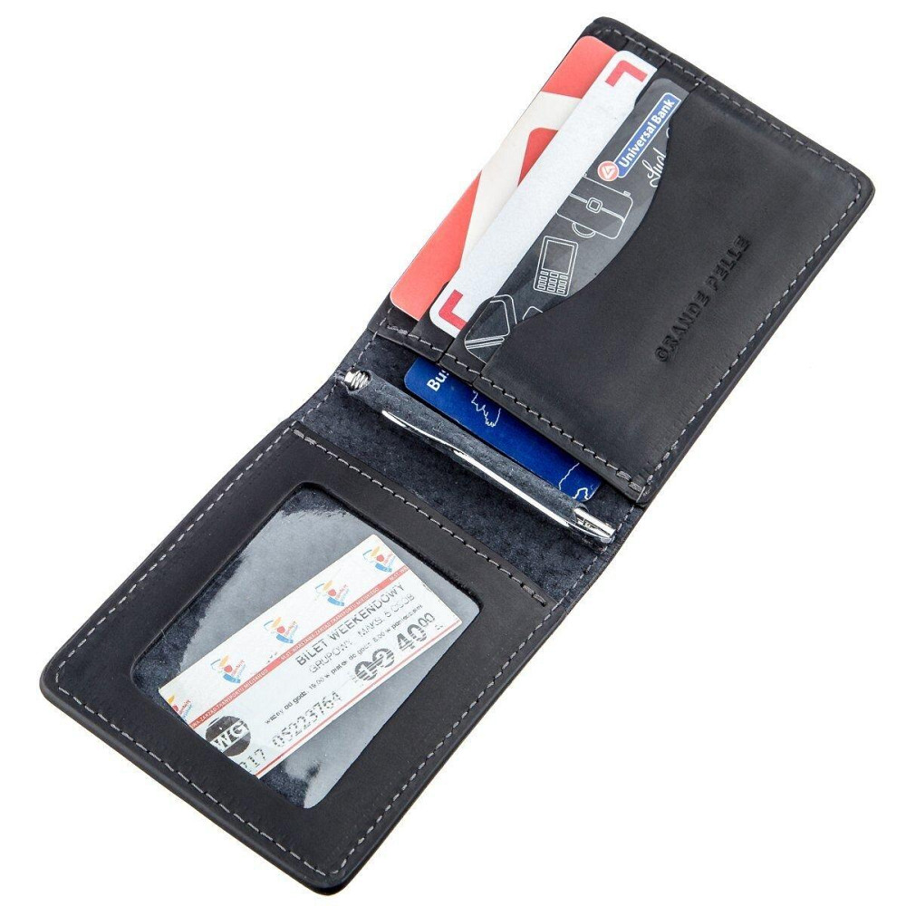 Стильний затискач для грошей вінтажний GRANDE PELLE 11194 Чорний Київ - фото 6