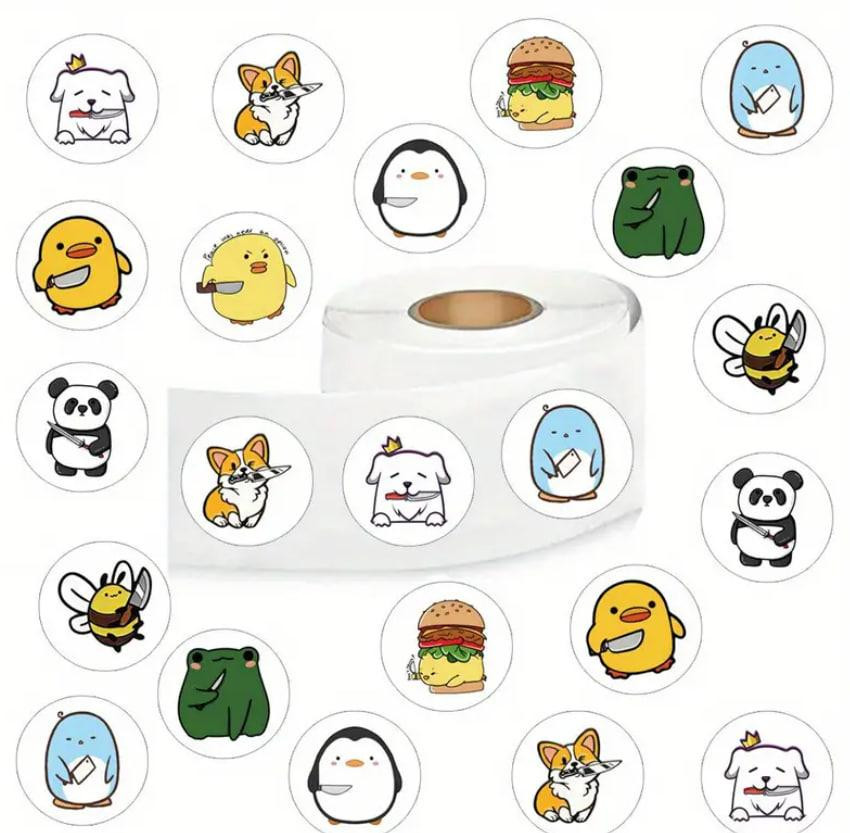 Наклейки стикеры с рисунками смешных животных. Водонепроницаемые виниловые наклейки набор рулон 500  Киев - изображение 4