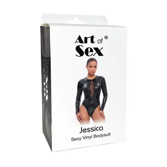 Вінілове боді з рукавами Art of Sex - Jessica, колір чорний, розмір L Львів