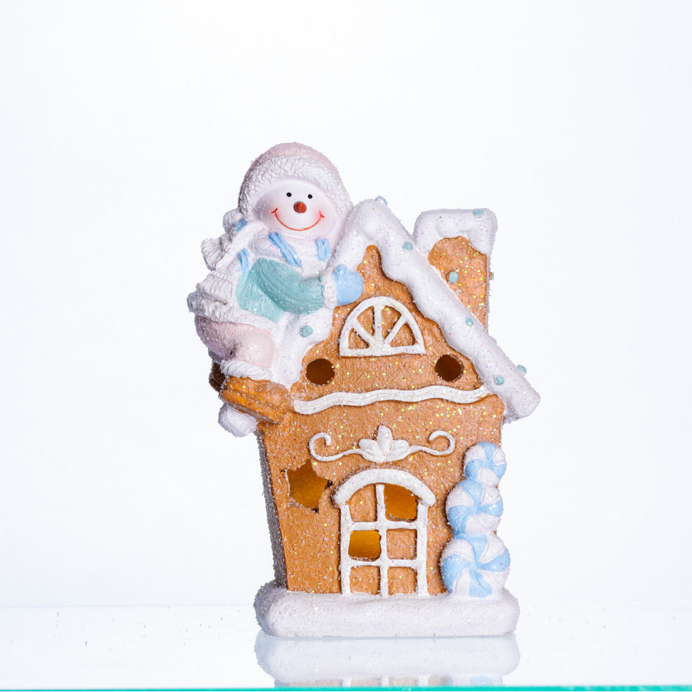 Новорічна декоративна фігурка з підсвіткою 14×9×20 см Новорічний декор Будиночок зі сніговиком з порцеляни CR-6-5 Коломыя - изображение 1