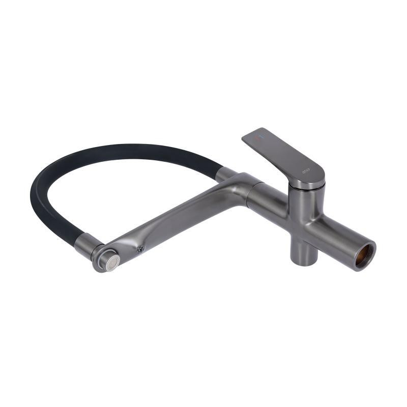 Змішувач для кухні Qtap Vlasta New з гнучким виливом і під'єднанням до фільтру QTVLA364GMB45649 графіт/чорний Київ - фото 8