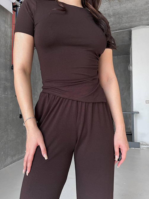 Женский прогулочный костюм: футболка и брюки из турецкой вискозы Шоколад, 42/44 Одесса - изображение 1