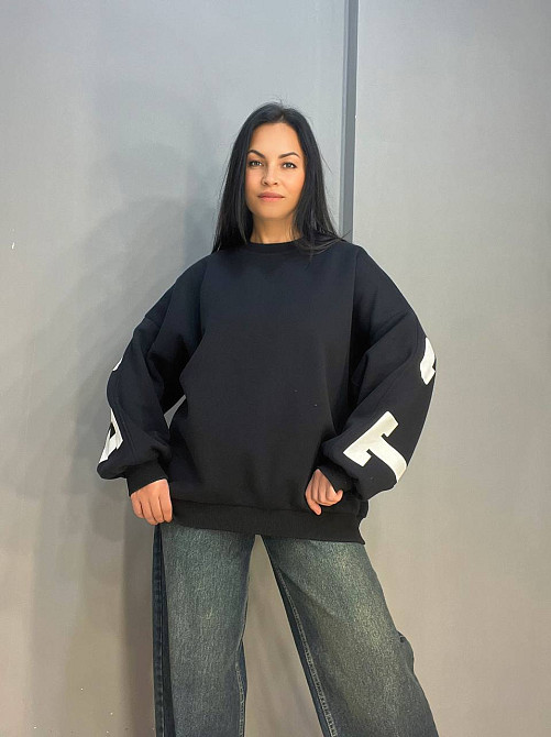 Світшот жіночий DAVRAS 6001 подовжений оверсайз напис на спині PERFECT утеплений на флісі one size чорний, чорний, one size Київ - фото 8