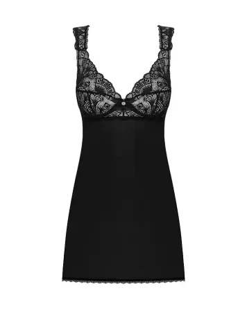 Сорочка бебі-дол з мереживом на грудях Obsessive Donna Dream babydoll XL/2XL Black, стрінги Львов