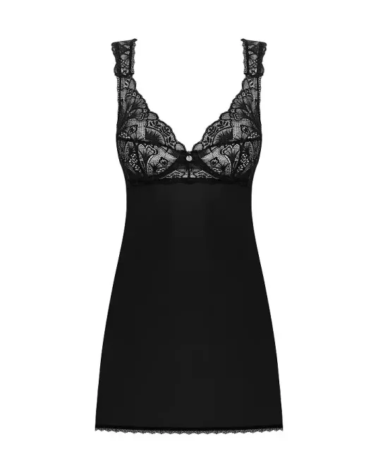 Сорочка бебі-дол з мереживом на грудях Obsessive Donna Dream babydoll XL/2XL Black, стрінги Львів - фото 3