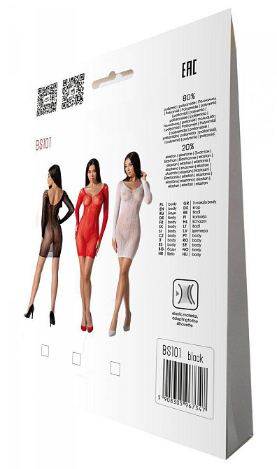 Напівпрозора мінісукня Passion BS101 One Size, black, рукави-мітенки Sex Aura Київ - фото 7