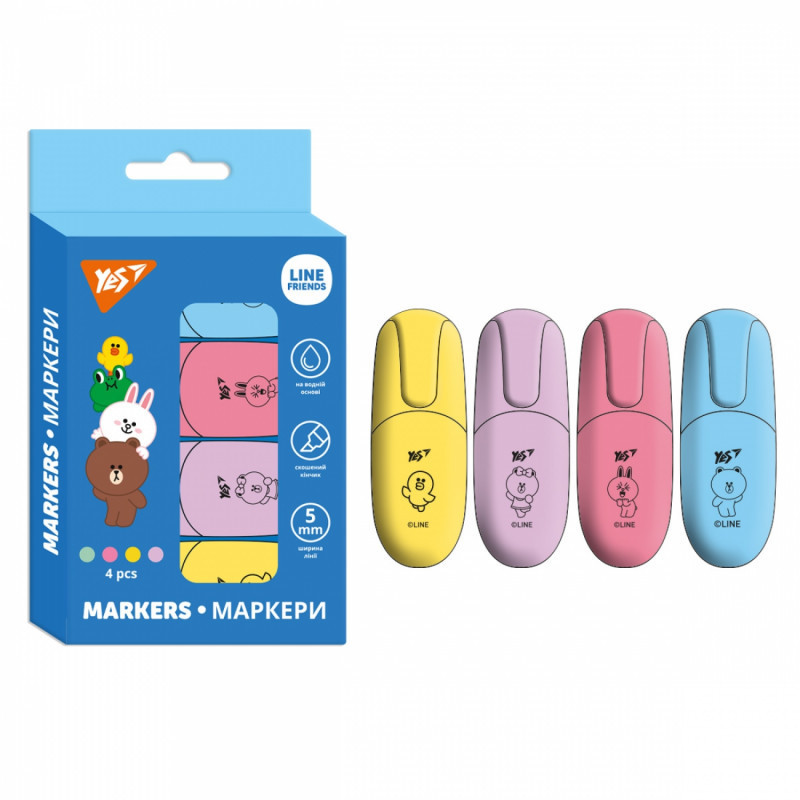 Набір маркерів текстових 4 шт. "Yes" Line Friends, 390711, шт Київ - фото 1