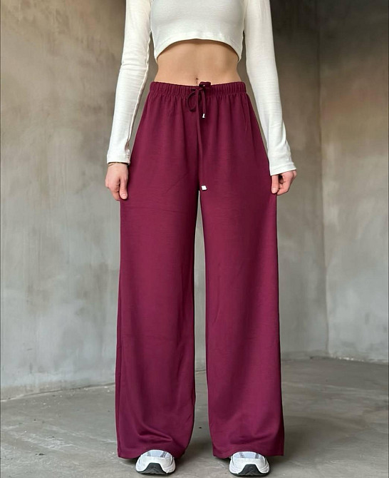 Жіночі базові штани-палацо з якісної двонитки. Бордо, 46-48 Одеса - фото 1