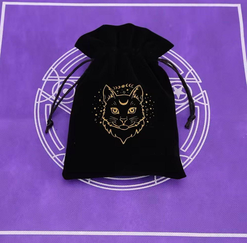 Мешок из велюра для карт Таро или рун с рисунком Кота 13*18 см. черного цвета Киев - изображение 1