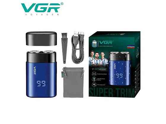 Електробритва 5Вт Акумулятор VGR V-347 BLUE, роторна, IPX7 ТМ VGR Київ