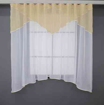 Кухонная тюль арка с ламбрекеном VR-Textil № 025к Белый с бежевым 270х170 см (52-0712) Киев