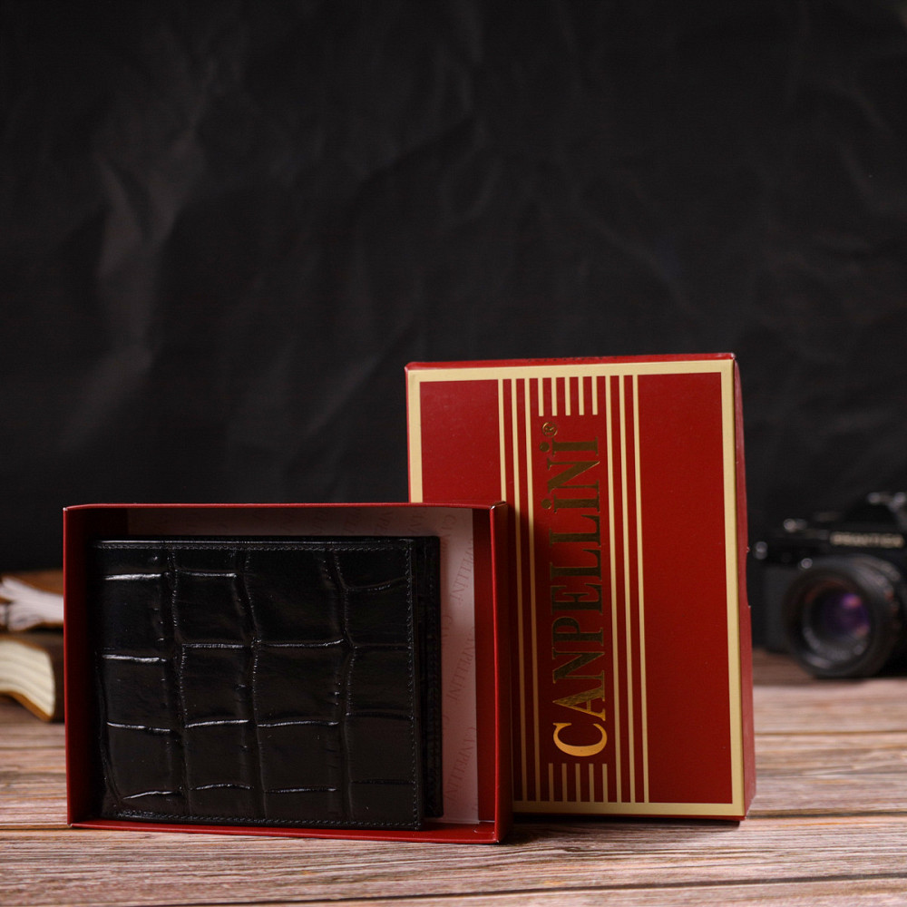 Модний гаманець для чоловіків з натуральної шкіри з тисненням під крокодила CANPELLINI 21925 Чорний Київ - фото 1