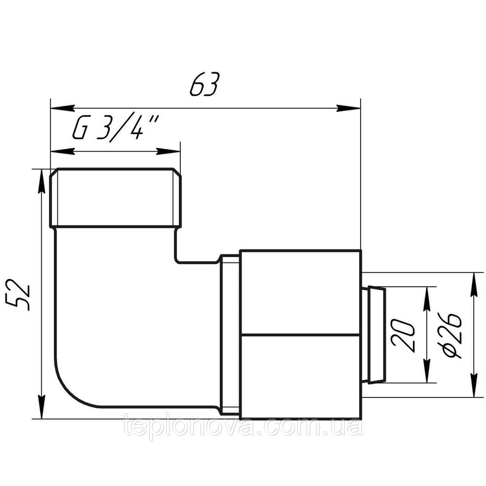 Куточок із зовнішньою різьбою APE 753 L 3/4″х26 ITALY Чернівці - фото 2