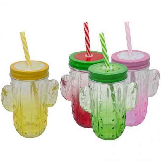 Стакан-банка с трубочкой в форме Кактуса 450 мл Винница