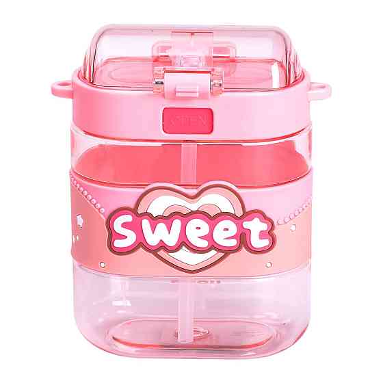 Yiwu Пляшка для води дитяча з трубочкою та ремінцем 560 мл пляшечка для пиття в школу 15 см Рож Киев