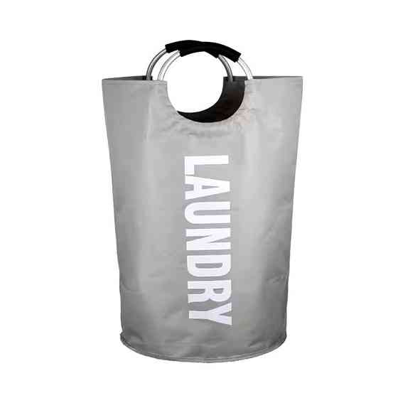 Корзина для белья в ванную, тканевая с алюминиевыми ручками серая Каменец-Подольский