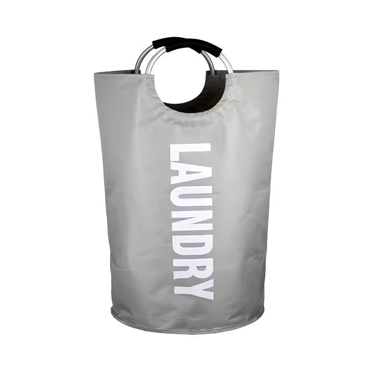 Корзина для белья в ванную, тканевая с алюминиевыми ручками серая Каменец-Подольский - изображение 1