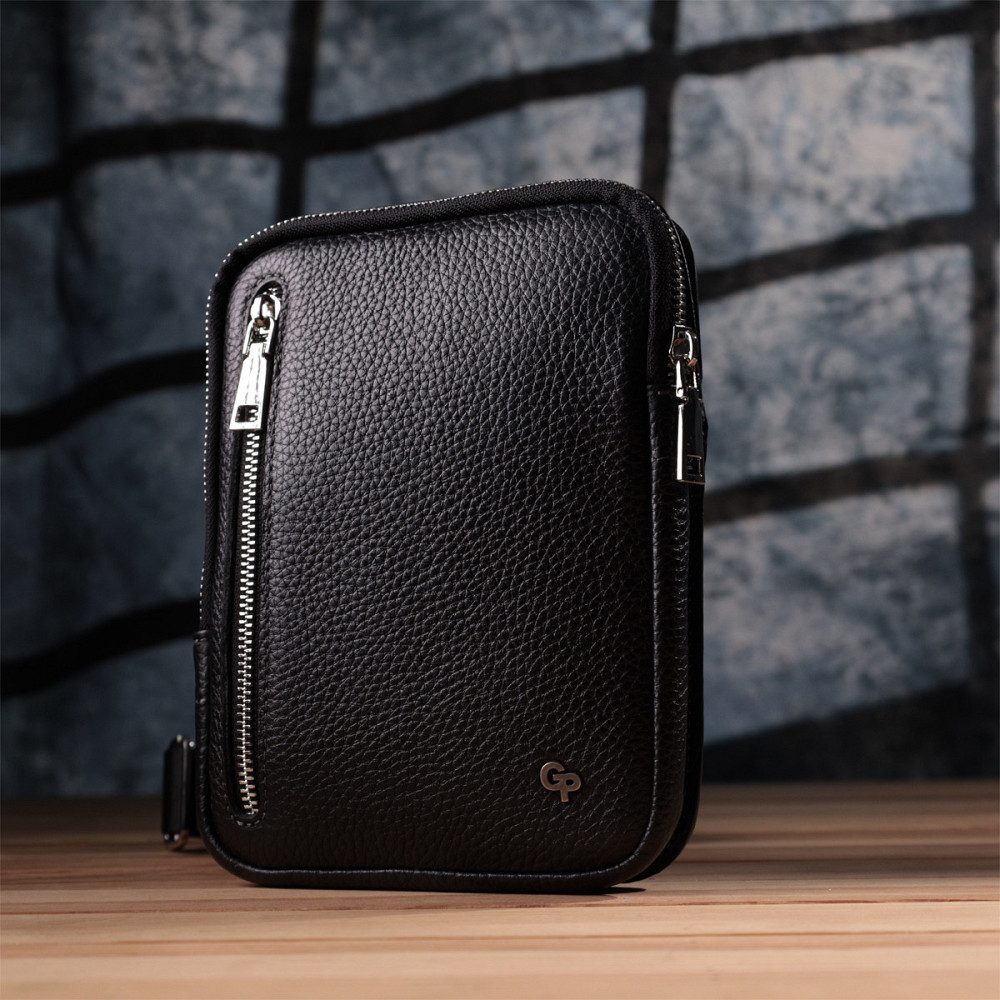 Прямоугольная сумка бананка из качественной натуральной кожи GRANDE PELLE 22877 Черный Киев - изображение 3