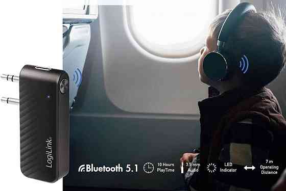 Bluetooth передатчик LogiLink BT0061 5.1 с AUX выходом для проводных наушников и авиационным плагом черный Киев