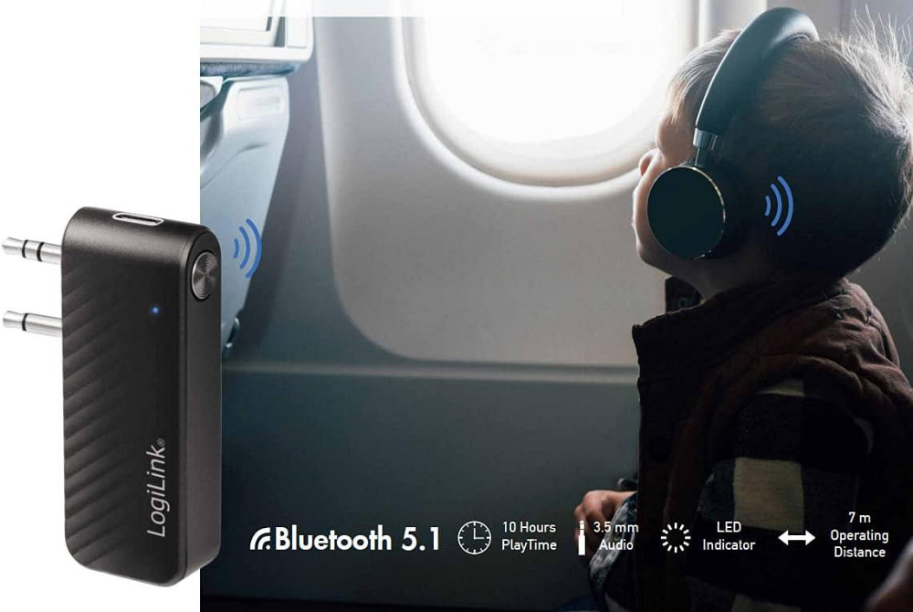 Bluetooth передатчик LogiLink BT0061 5.1 с AUX выходом для проводных наушников и авиационным плагом черный Киев - изображение 4