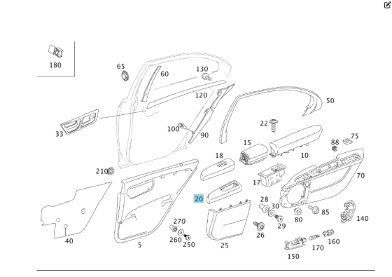 Mercedes-Benz  A2217301989 8M00 Бежева накладка блоку кнопок склопідйомника задніх лівих дверей S-class short W221 S-class long V221 Одеса