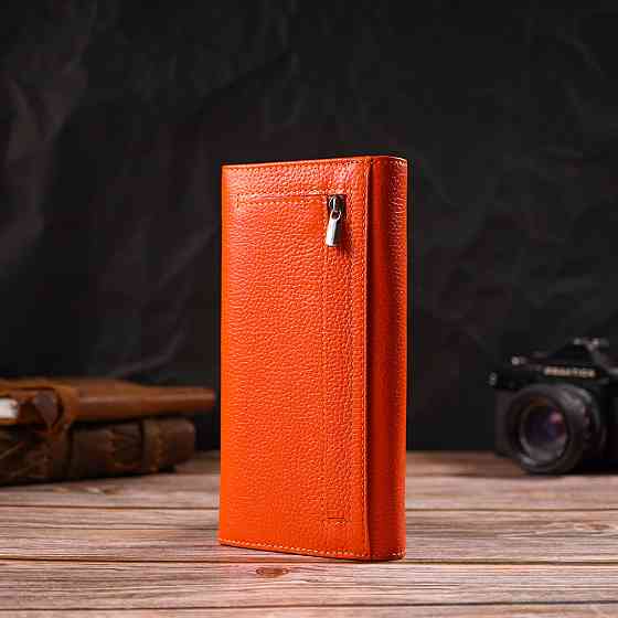 Большой женский кошелек из натуральной зернистой кожи CANPELLINI 21710 Оранжевый Киев