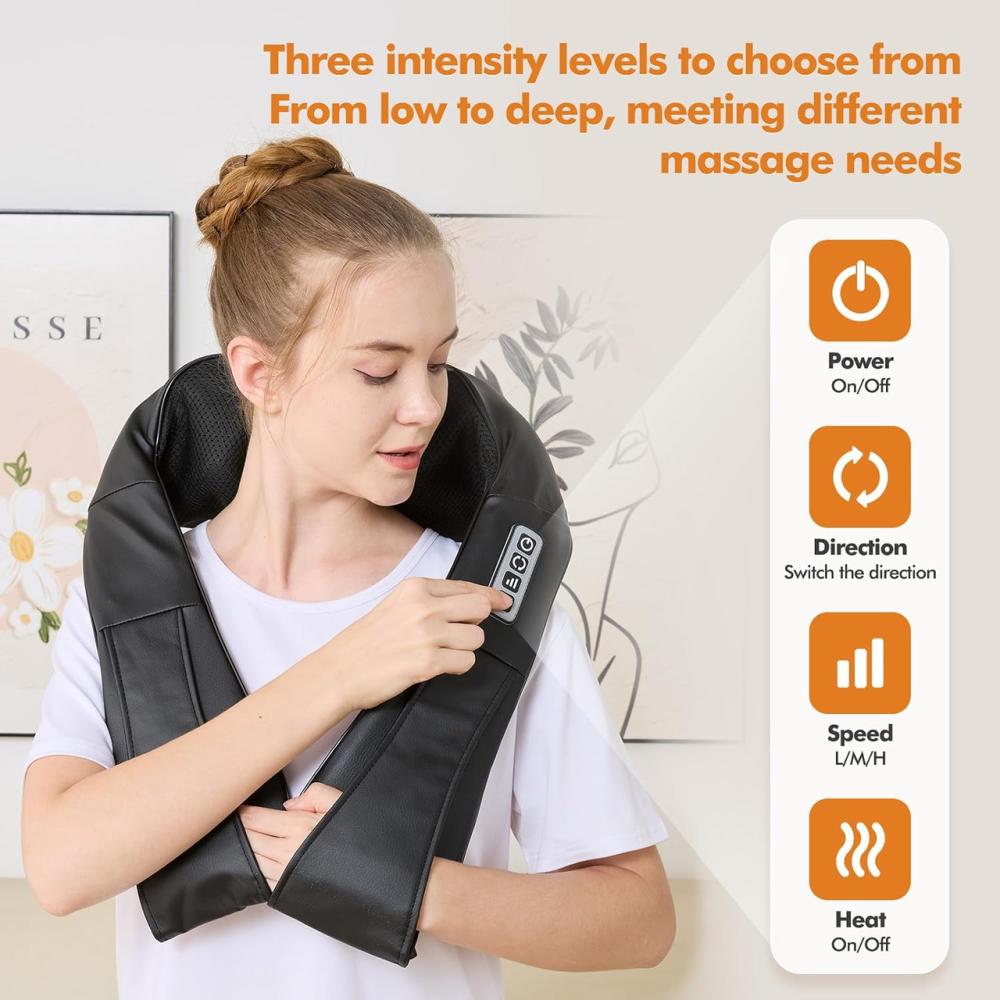 Массажер для шеи и плеч Shiatsu с подогревом, 3D-массажные головки, 49°C, регулировка интенсивности, ремни Киев - изображение 7