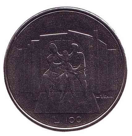 Семья с ребенком. Монета 100 лир. 1976 год, Сан-Марино.UNC Полтава