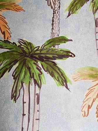 Шпалери вінілові Decoprint Breeze 0.53х10 м акварель дерева пальми яскраві зелені коричневі на блакитному Київ