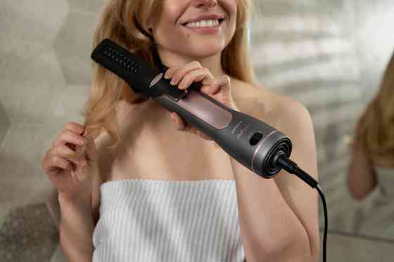 Фен-щітка ARDESTO Brush Pink Touch, 1200Вт, 2 швидкості, 2 темп. режими, LED-дисплей, функція іонізації , 4 насадки, сірий+ рожевий Київ