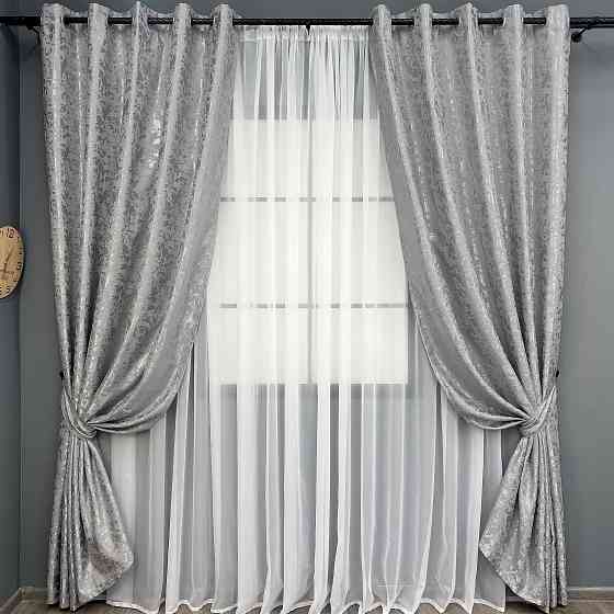 Комплект готових штор VR-Textil Льон мармур Pavliani ХО № 1263ш Світло-сірий 150х250 см 2 шт (37-0316) Київ