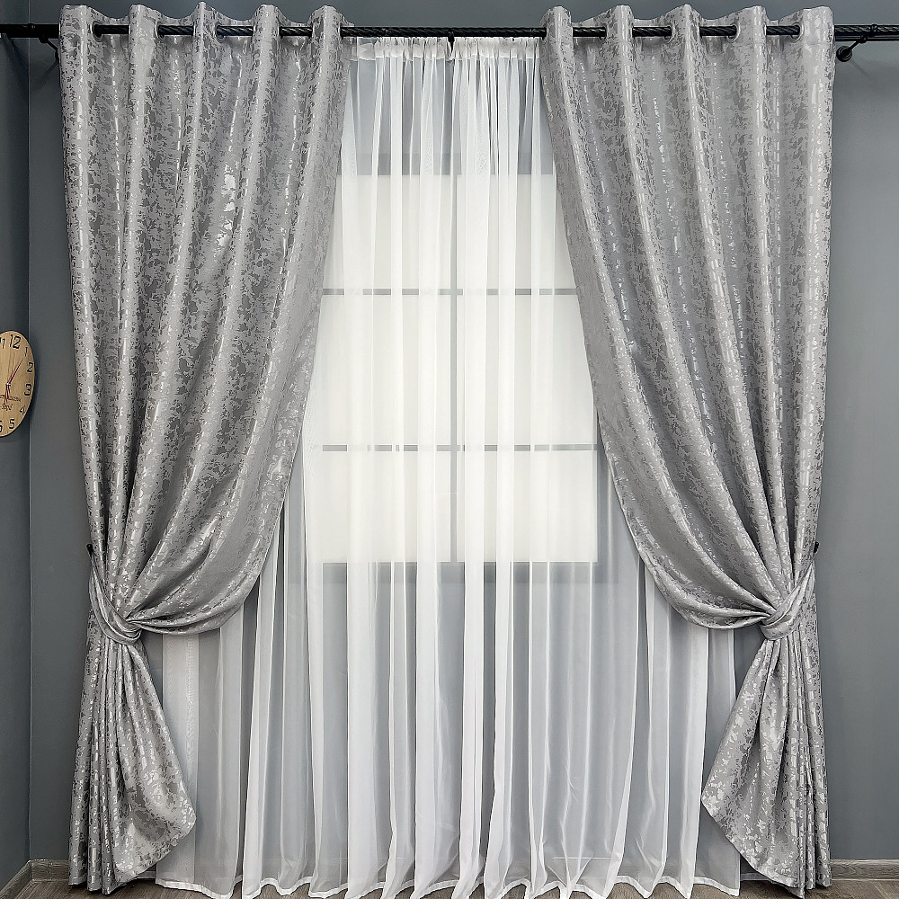 Комплект готових штор VR-Textil Льон мармур Pavliani ХО № 1263ш Світло-сірий 150х250 см 2 шт (37-0316) Київ - фото 2