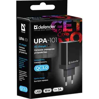 Зарядний пристрій Defender UPA-101 black, 1 USB, QC 3.0, 18W (83573) Вінниця