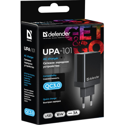 Зарядний пристрій Defender UPA-101 black, 1 USB, QC 3.0, 18W (83573) Вінниця - фото 3